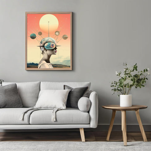 Posterizer 1 pcs-sci-fi woman in the sunset- surreal collage-Astronomy & Celestial Art-Abstract & Modern Art-Gift for Art Lovers-Decor for Home & ...